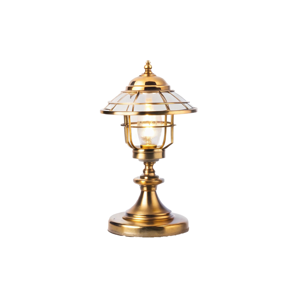 Elegant Antique Brass Garden Lamp Post Table Lamp with Glass Shade png