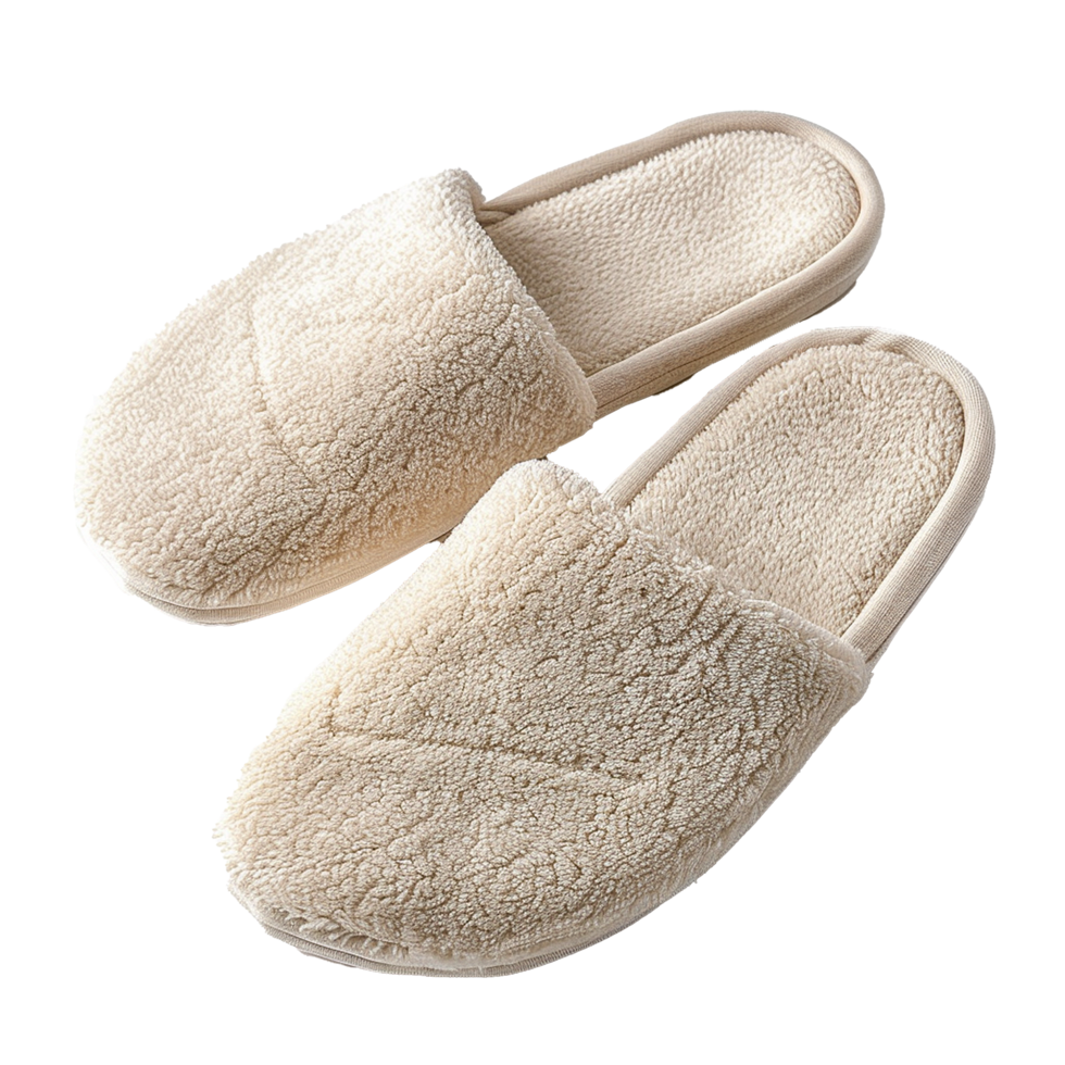 Pair of Soft Beige Fuzzy Slippers for Cozy Comfort at Home png