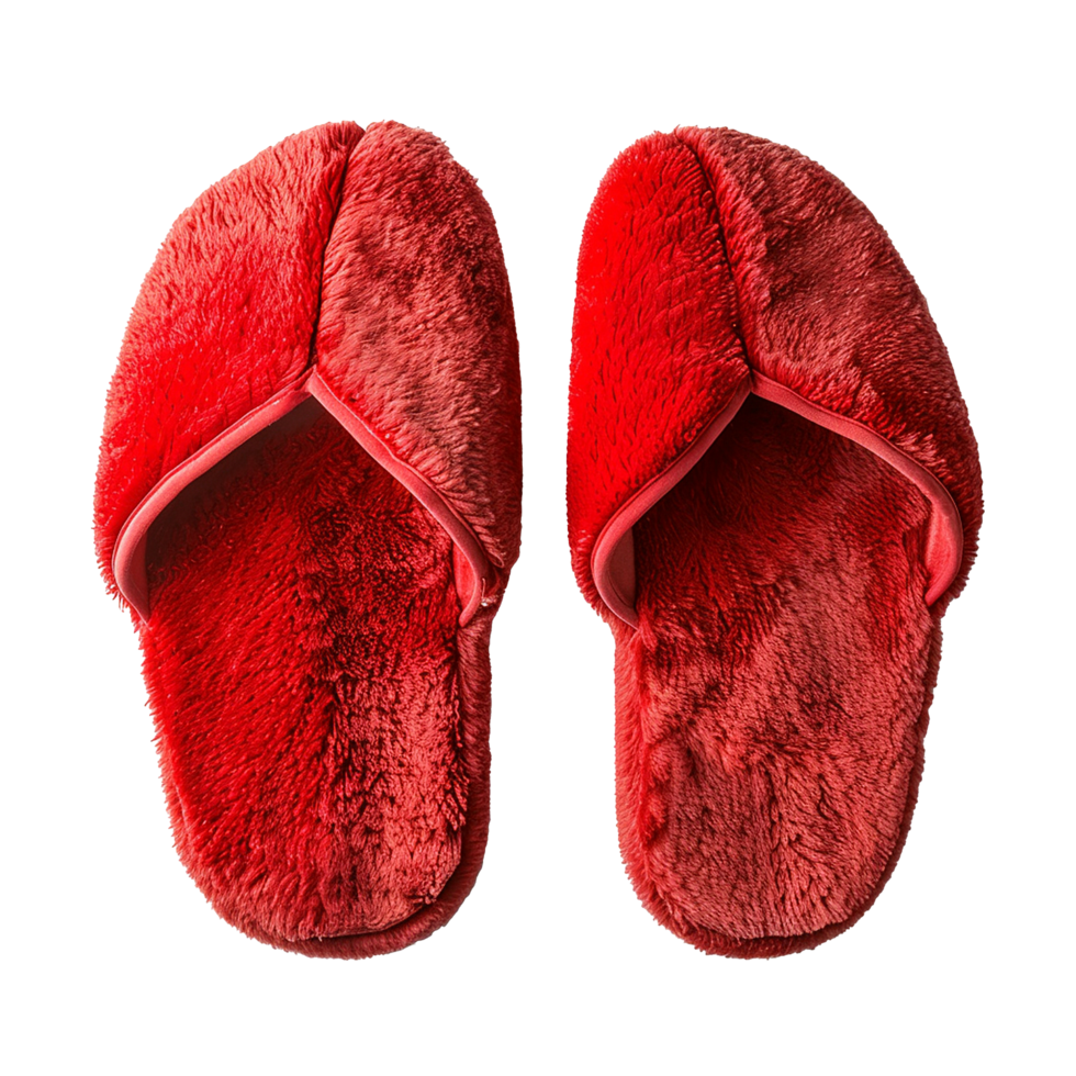 Cozy Red Fuzzy Slippers Perfect for Winter Comfort and Relaxation png
