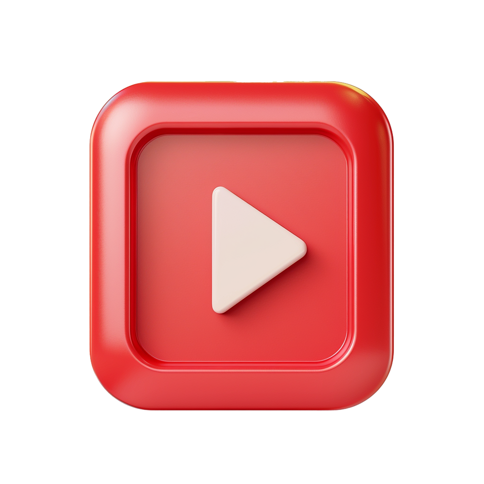 A Red Square Play Button Icon 3D Render Illustration png