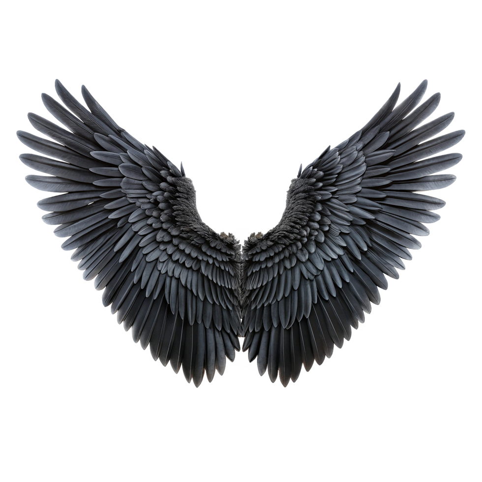 Majestic Pair of Dark Angelic Wings Isolated on White Background png