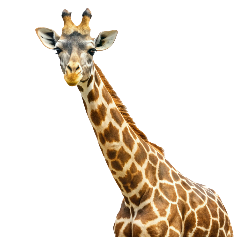 A Majestic Giraffe Portrait Close Up Showing its Unique Pattern and Gentle Expression png