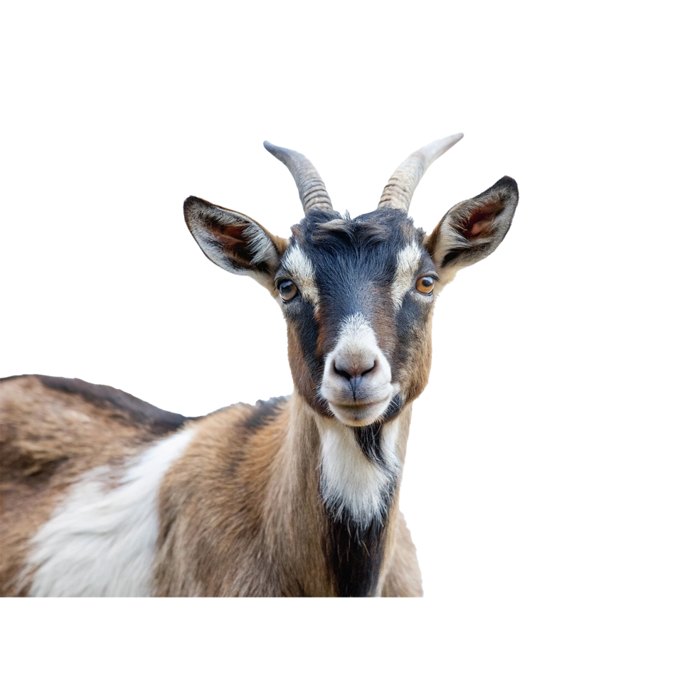 Closeup of a Young Brown and White Goat with Short Horns png