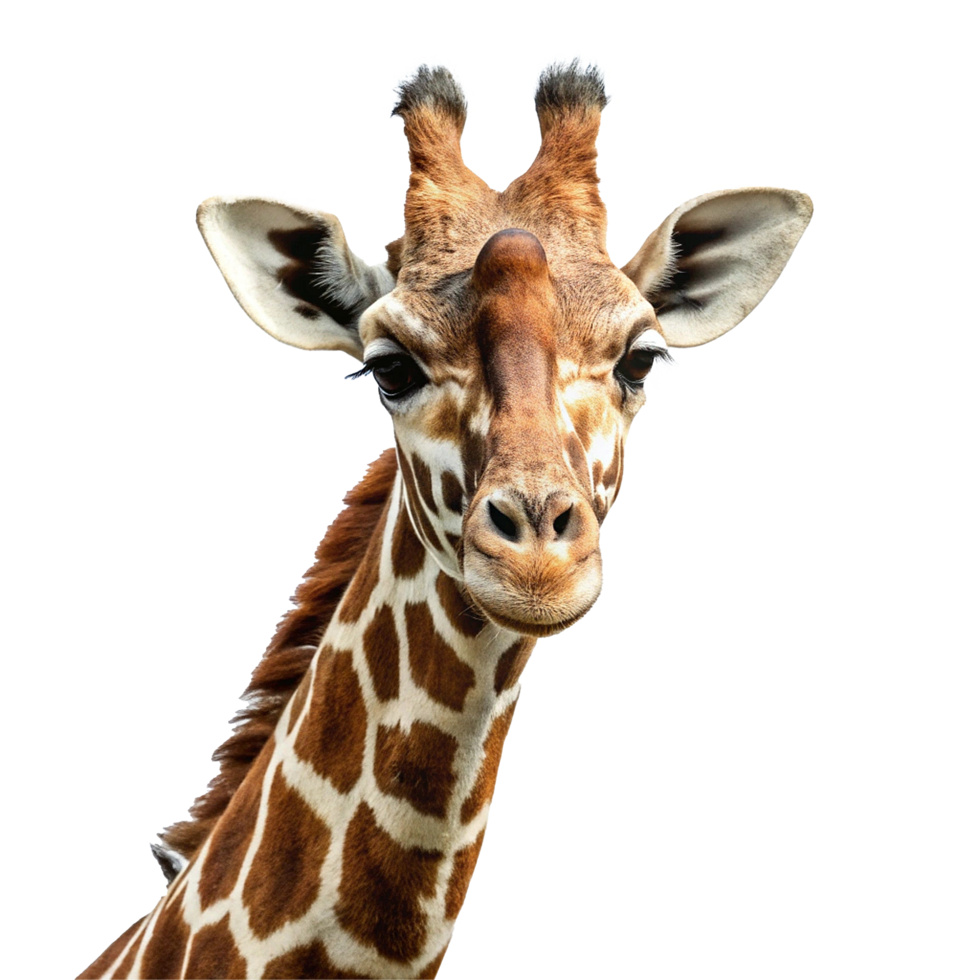 Closeup of a Giraffe Head and Neck Against a White Background Showing Detailed Pattern png