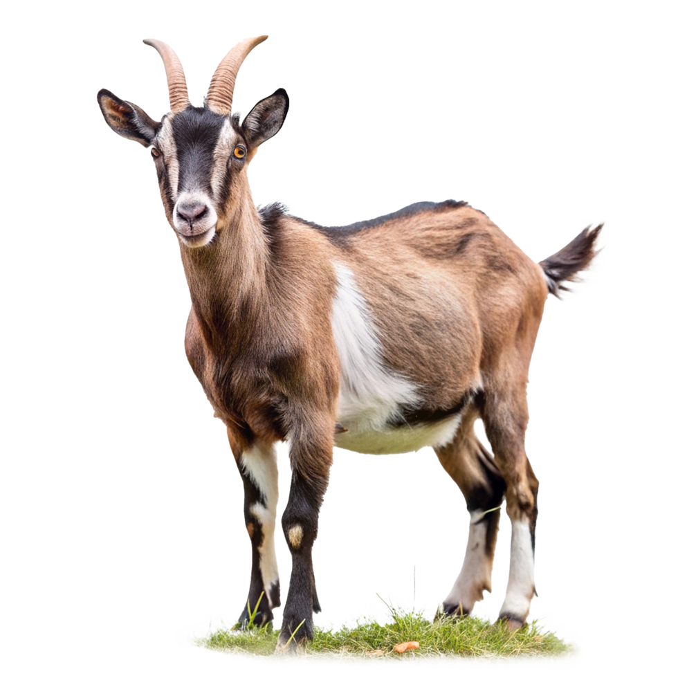 A Stunning Brown and White Goat Standing in Grass png