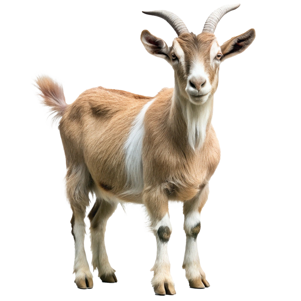 A Stunning Light Brown Goat with Short Horns and White Patches png