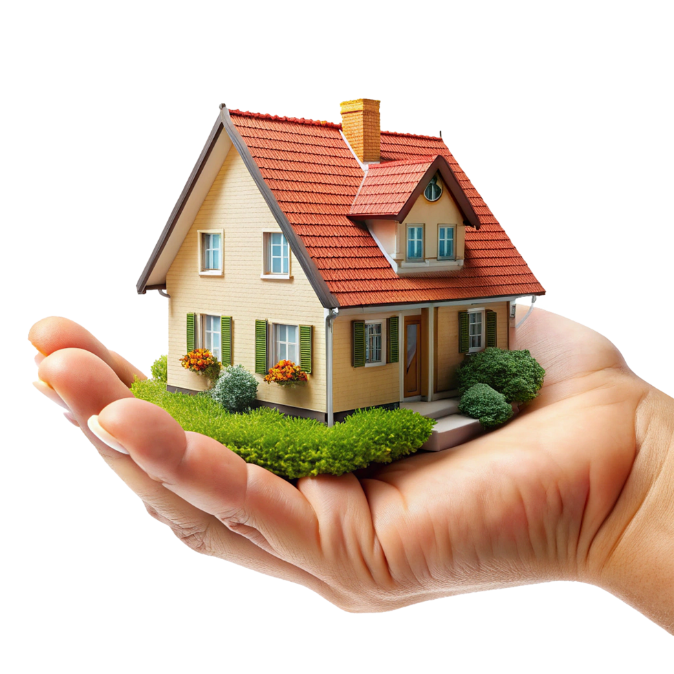 A Small House Model Resting Gently in an Open Palm Offering a Sense of Security and New Home Ownership png