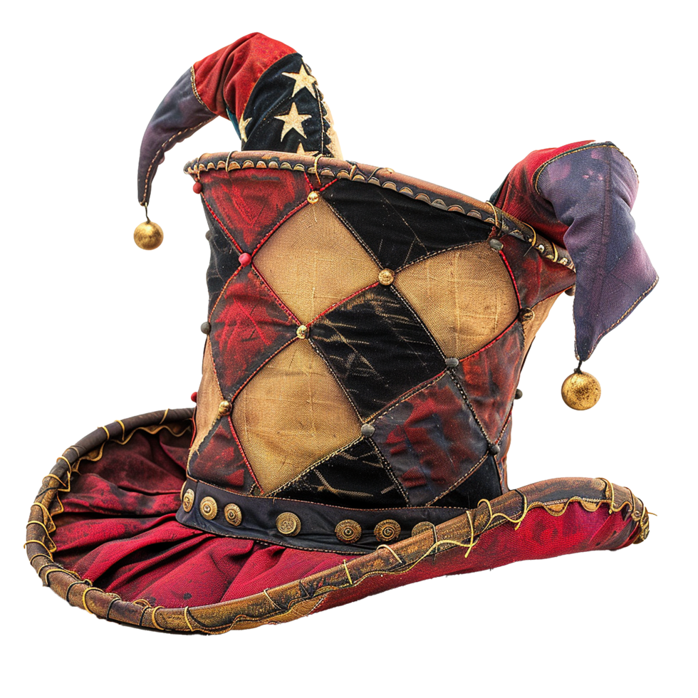 A whimsical and elaborate jester hat with a patriotic design png