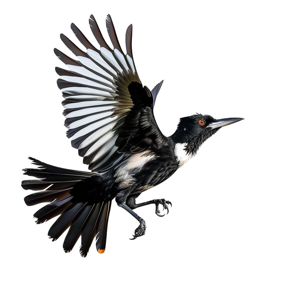 A Stunning Image of a Pied Butcherbird in Flight Wings Spread Wide png
