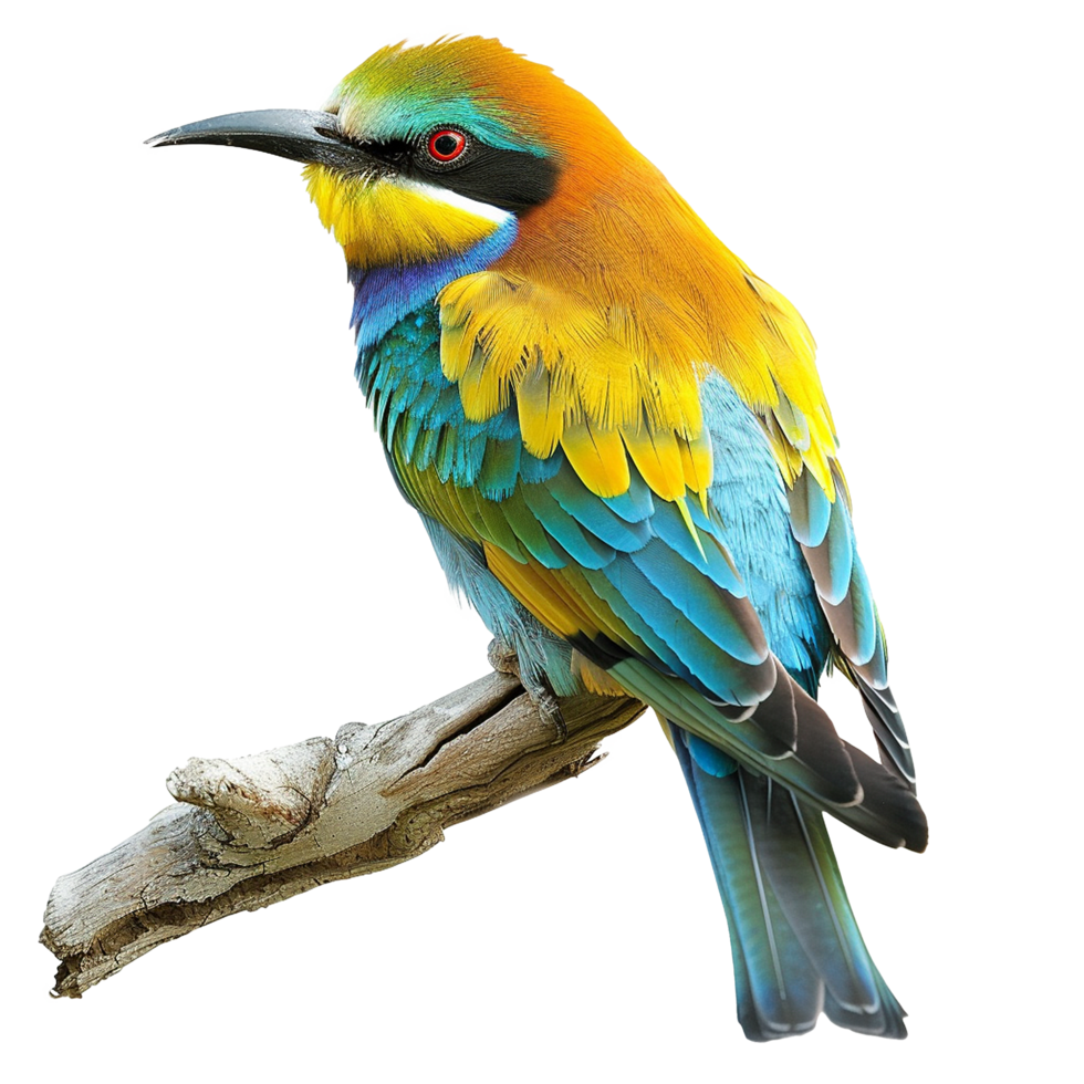 Vibrant RainbowColored European BeeEater Bird Perched on a Weathered Branch png