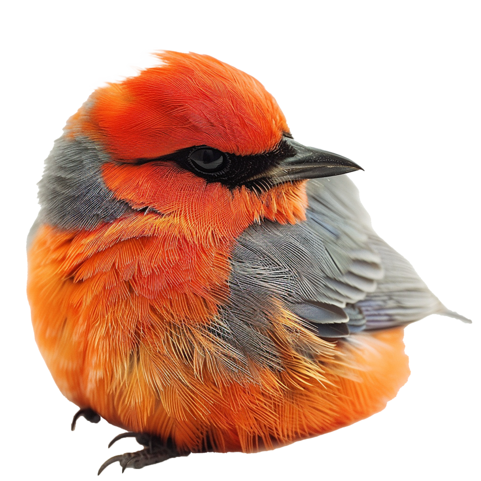Closeup of a vibrant orange and gray bird with a sleek black beak perched delicately png