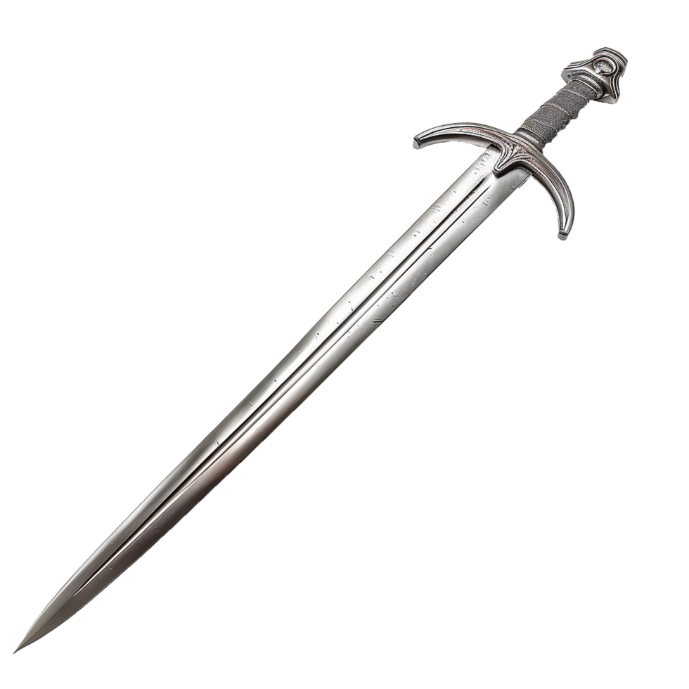 A Sleek Silver MedievalStyle Sword with Ornate Hilt and Crossguard png