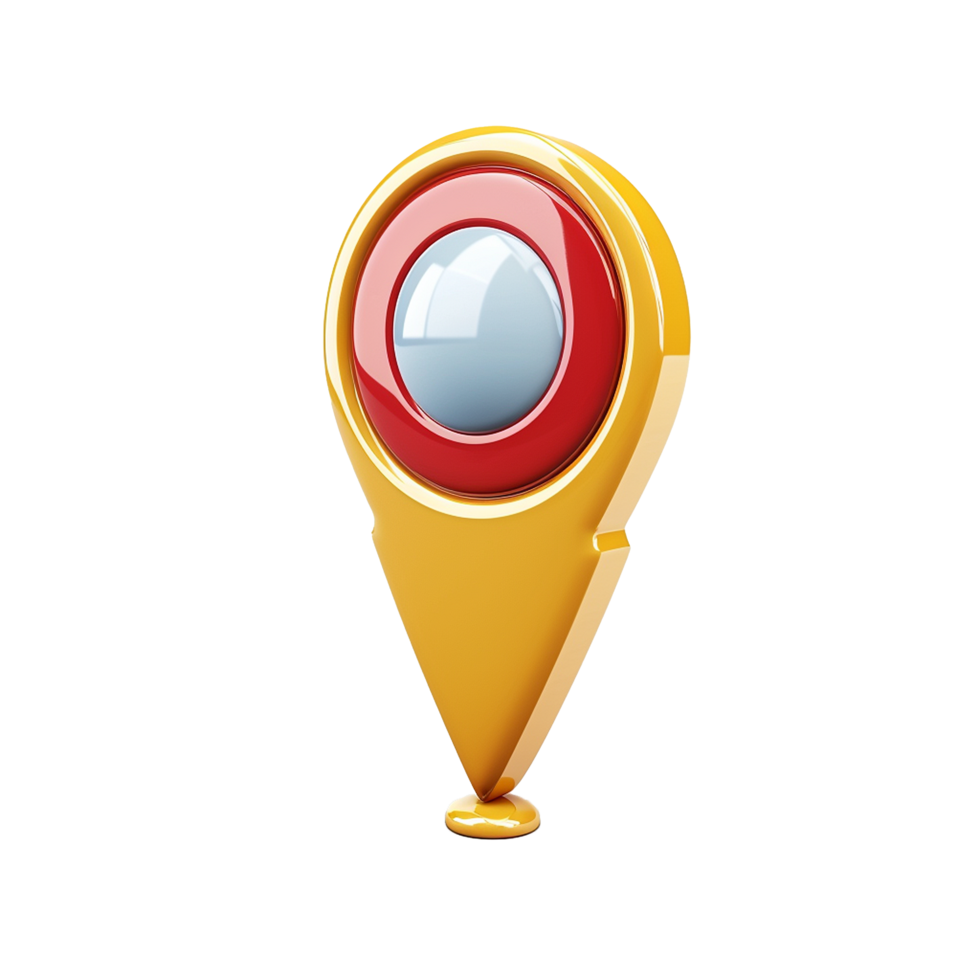 Three Dimensional Gold Location Pointer with Red and White Circular Center png