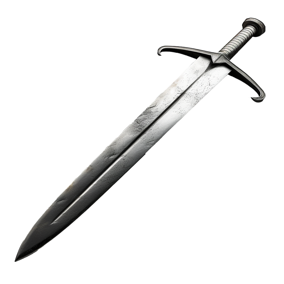 A weathered medievalstyle sword with a crossguard and a long, slender blade png