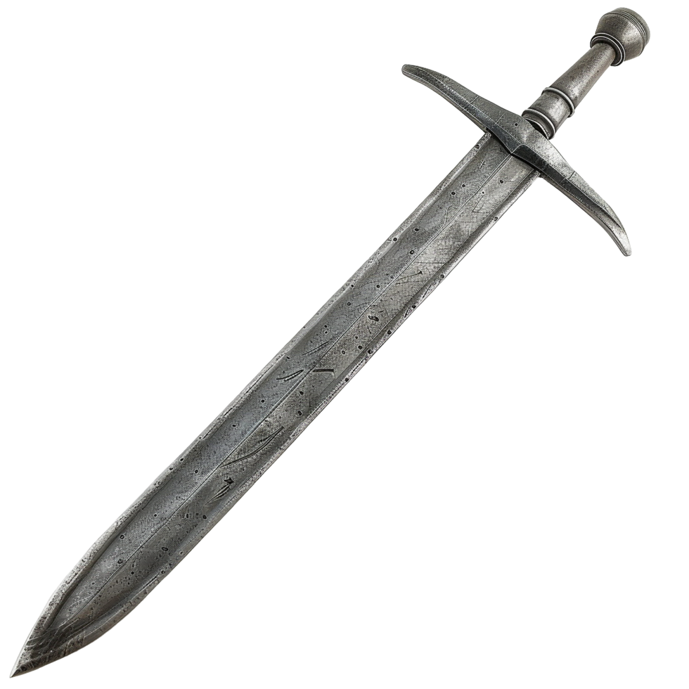 A MedievalStyle Hand Forged Steel Sword with Etched Blade and Crossguard png