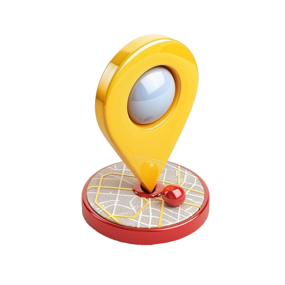 3D Yellow Location Pin on a City Map Illustrating Navigation and GPS Technology png