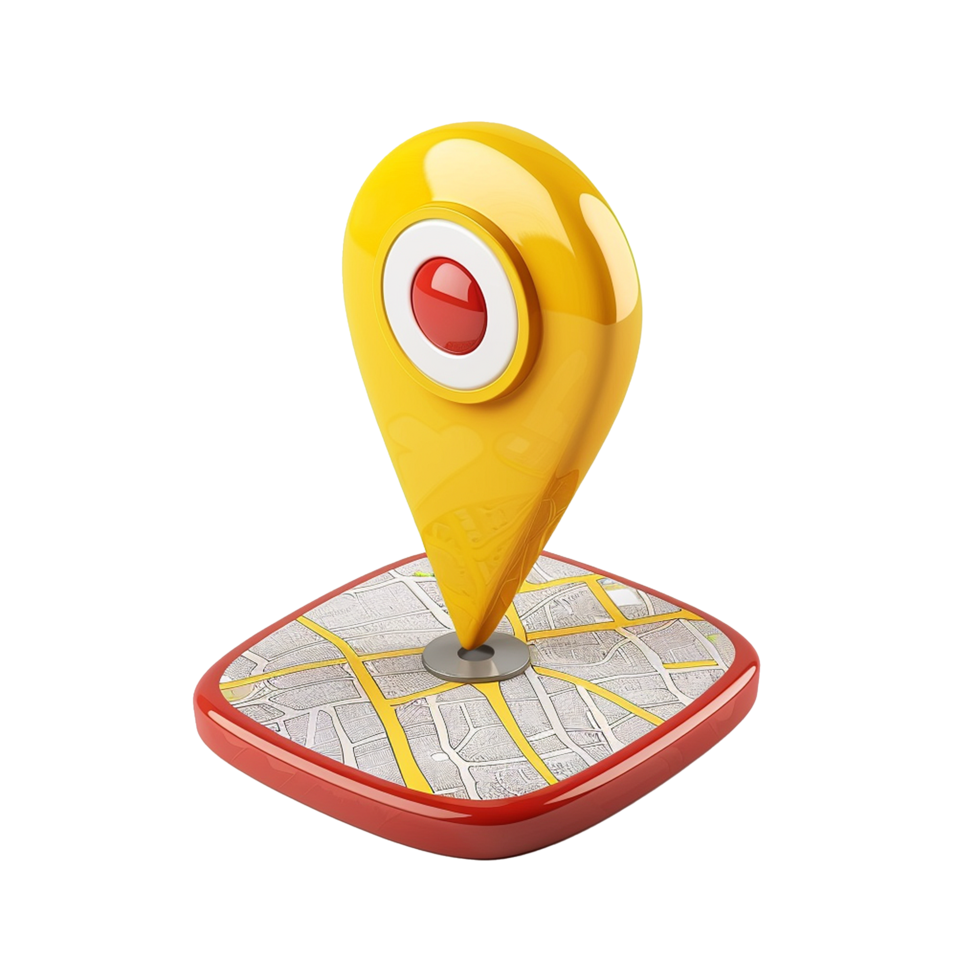 3D Yellow Location Pin on City Map Illustration for Navigation and GPS Applications png