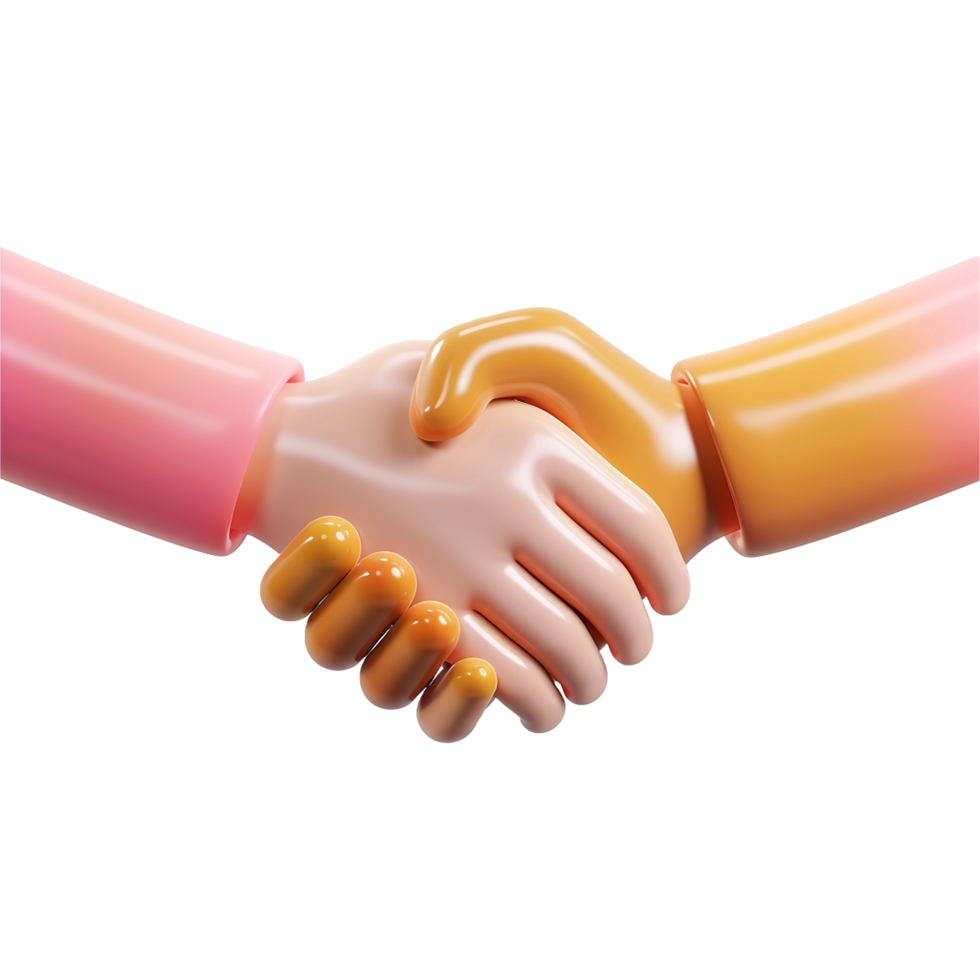 3D Render of Two Cartoon Hands Shaking in Agreement Partnership Teamwork Collaboration png