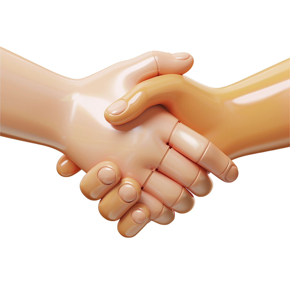 A symbolic 3D rendering of two hands shaking in agreement partnership collaboration teamwork png