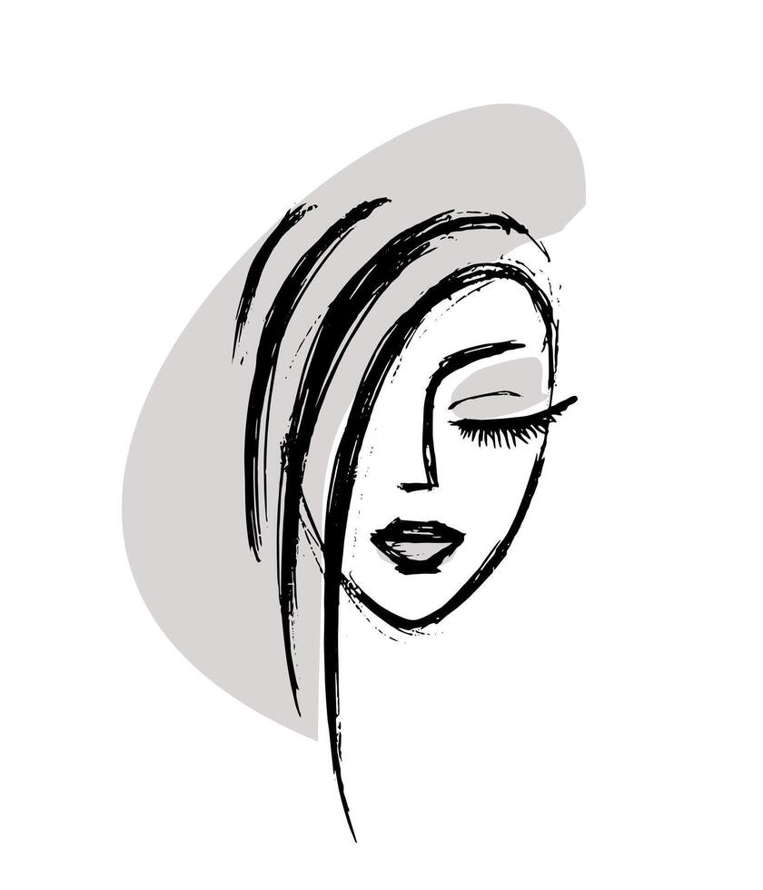 beautiful girl face - sketch hand drawing. logo for beauty salon. stylish hairstyle, makeup. icon for cosmetology and skin care vector