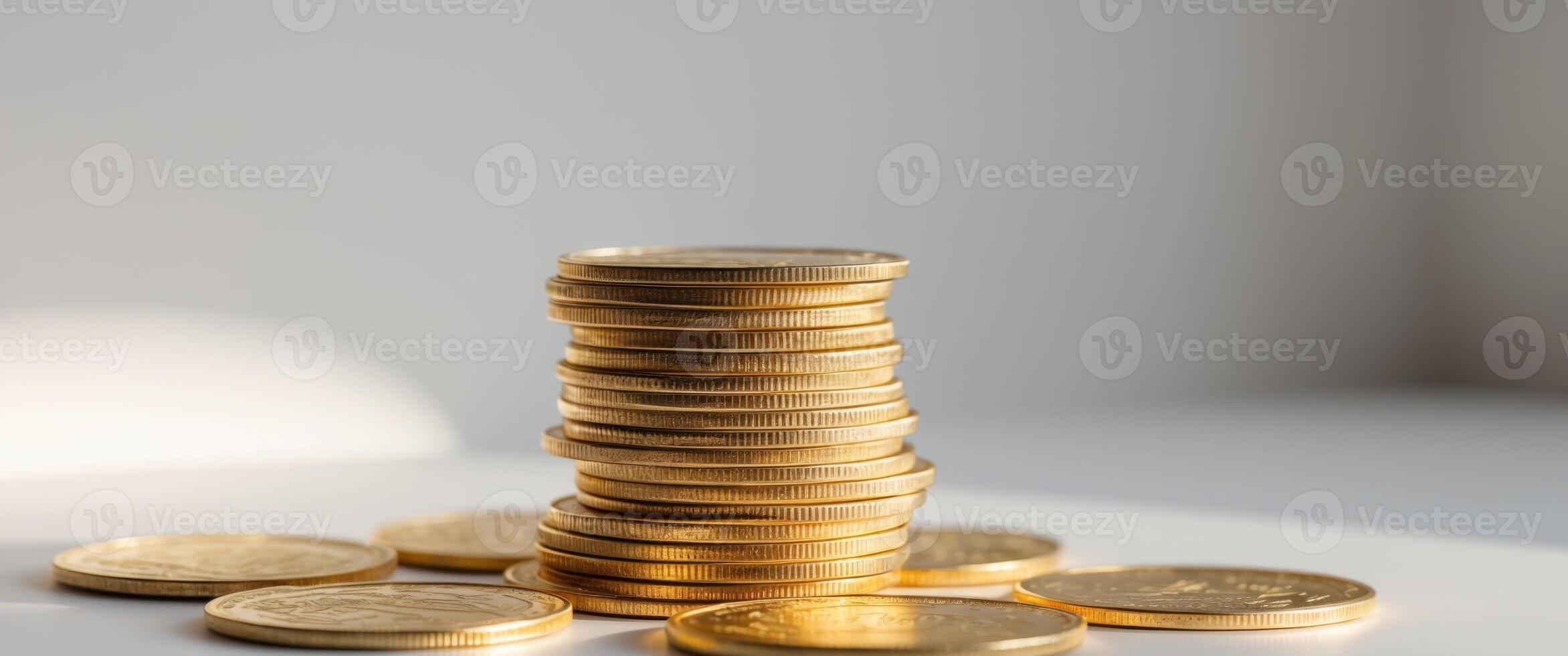 A stack of gold coins is shown in a close up photo