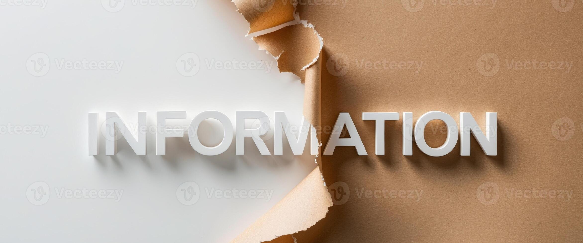 Brown textured paper with torn edge revealing word INFORMATION photo