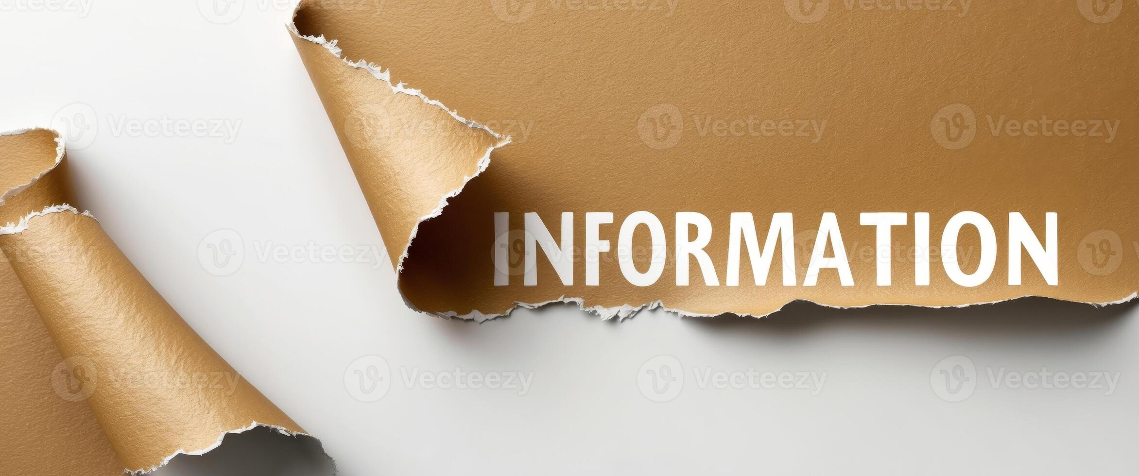 Brown textured paper with torn edge revealing word INFORMATION. photo