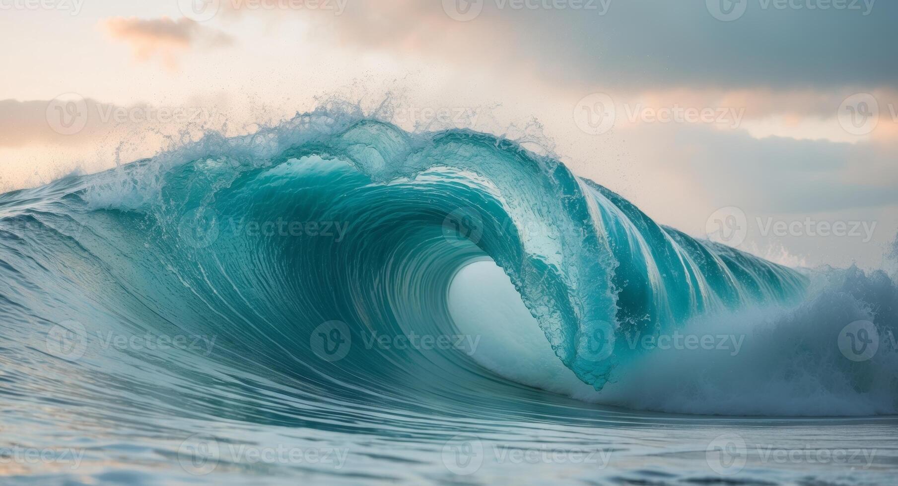 Majestic Ocean Wave Curling Turquoise Blue. photo