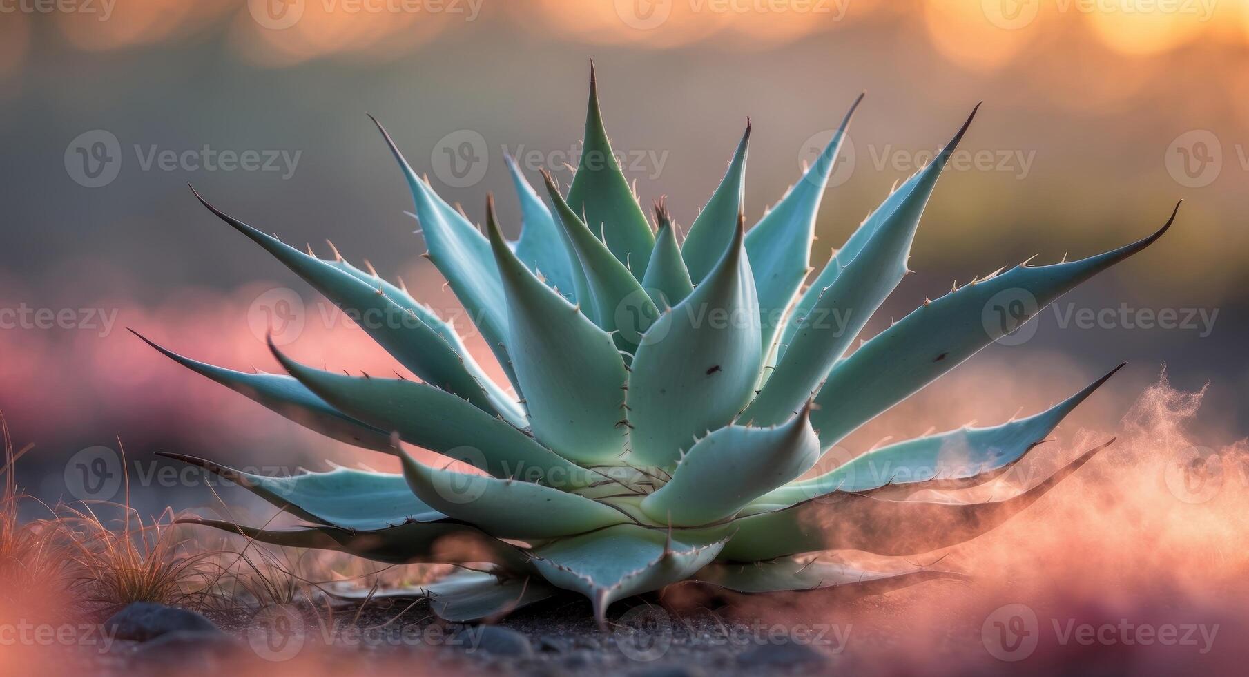 Agave succulent bathed in golden sunset light. photo