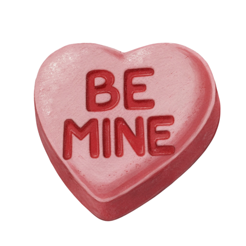 classic be mine candy heart with bold red lettering png