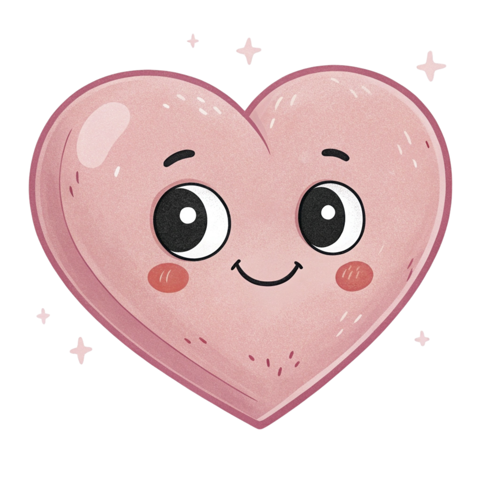 cartoon heart with smiling face and rosy cheeks isolated png