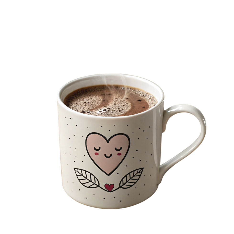 white mug with heart handle filled with herbal tea png