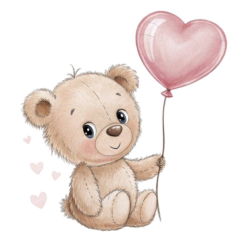 teddy bear holding heart balloon on pastel background png