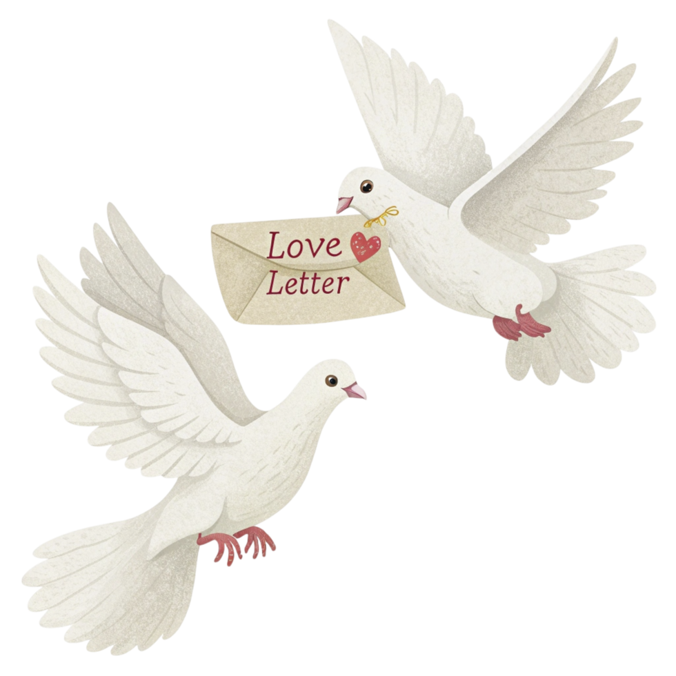 Two white doves with love letter png