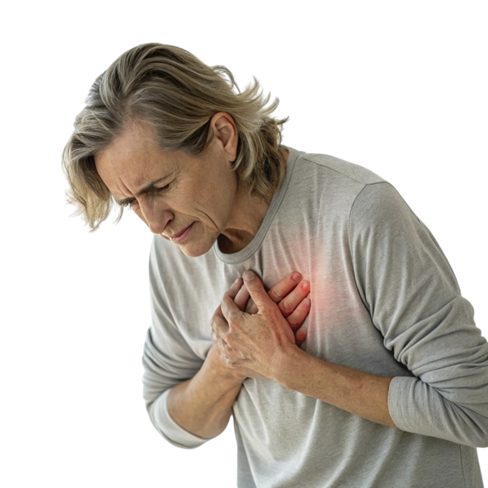 A woman with a heart attack png