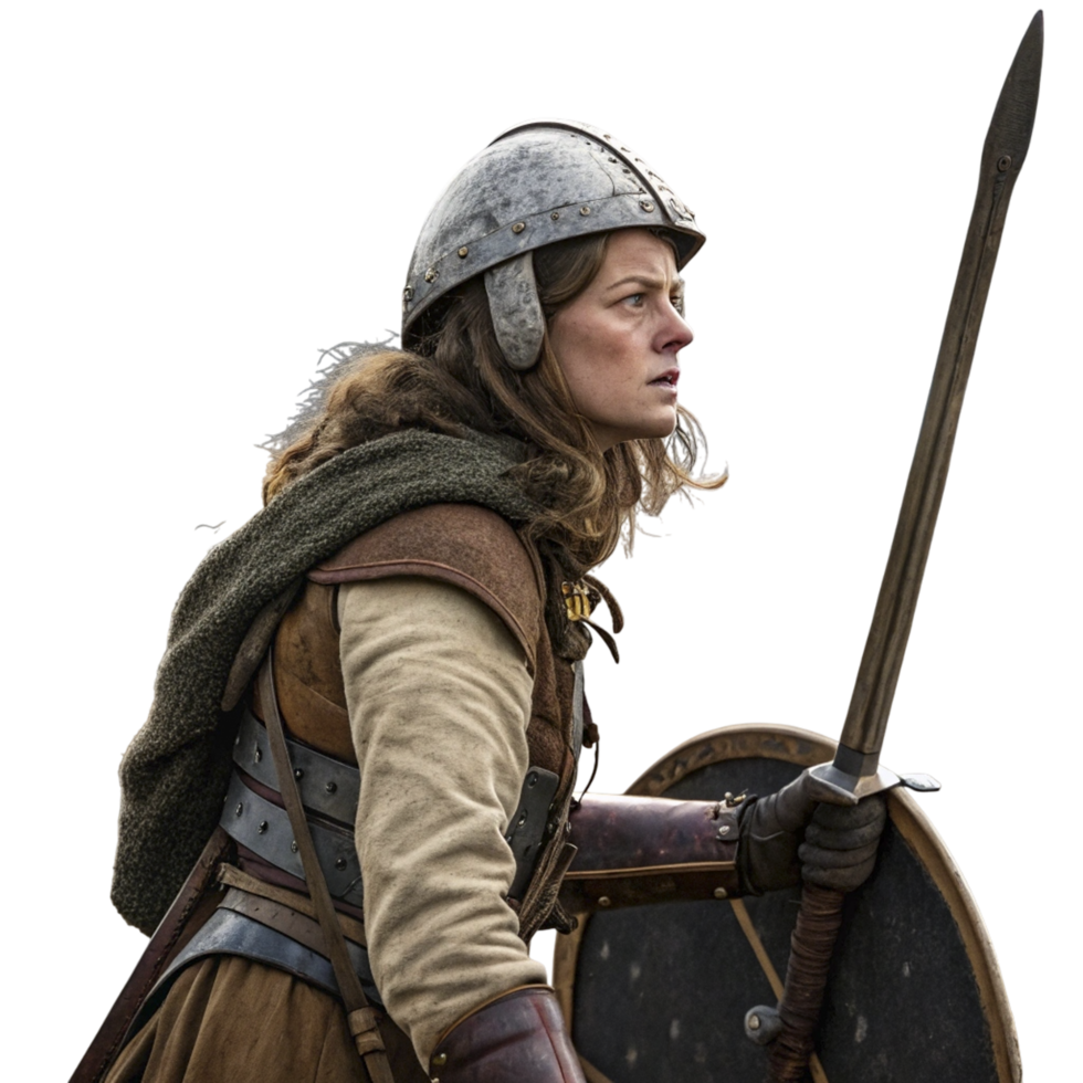 A woman in armor holding a sword and shield png