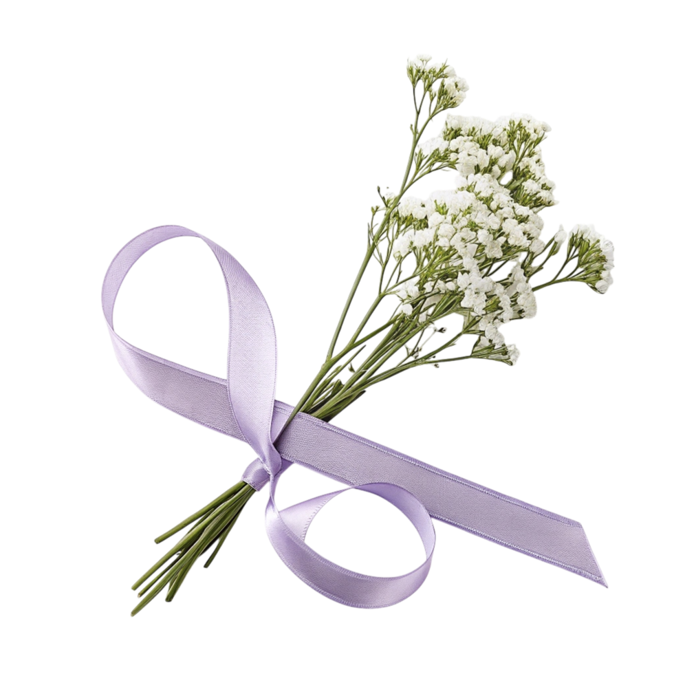 A bouquet of baby's breath with a purple ribbon png