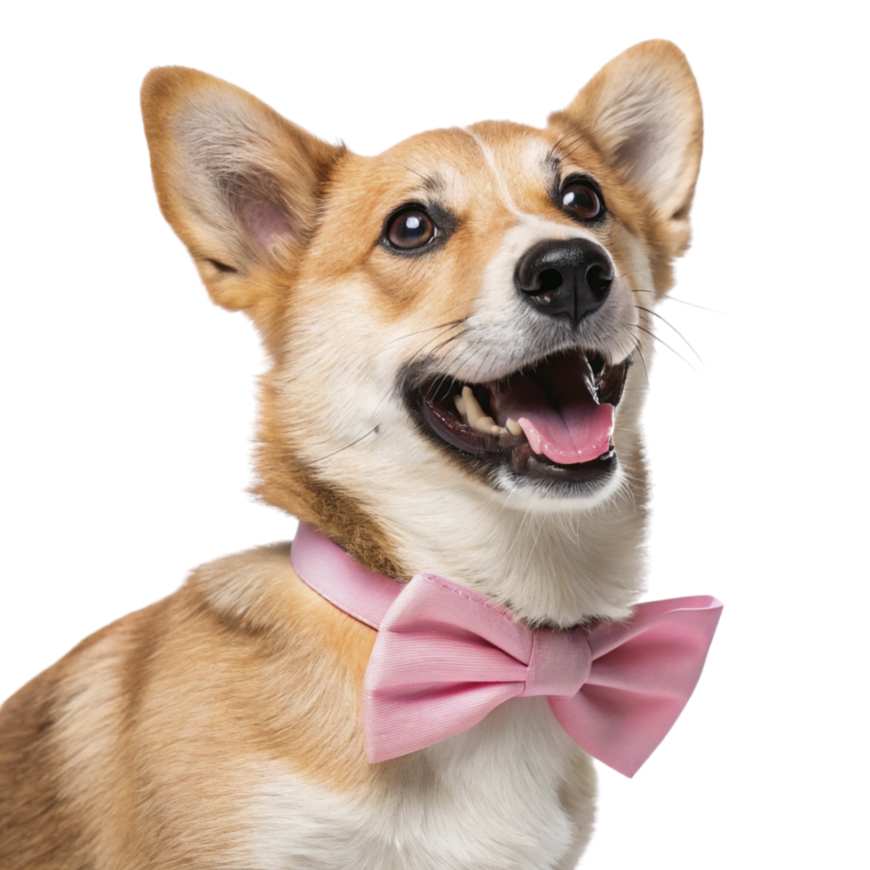 A dog wearing a pink bow tie png