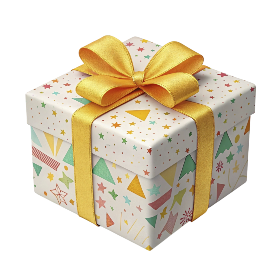 A gift box with a yellow ribbon and a bow png