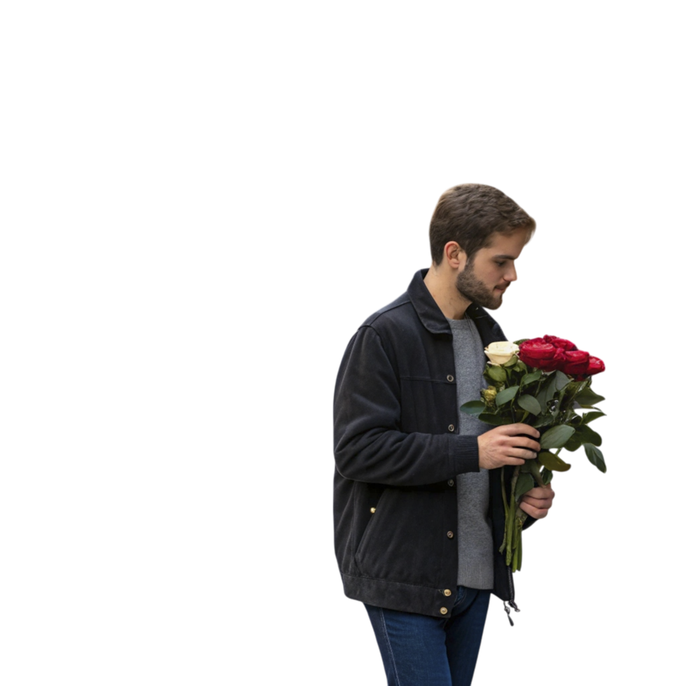 A man holding a bouquet of roses png