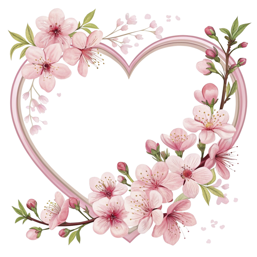 A heart shaped frame with pink flowers png