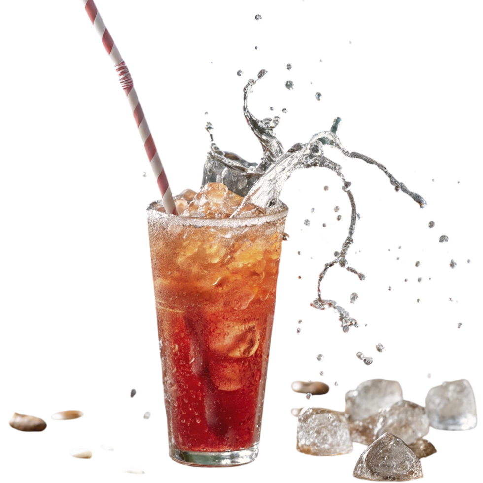 A glass of iced tea with ice and a straw png
