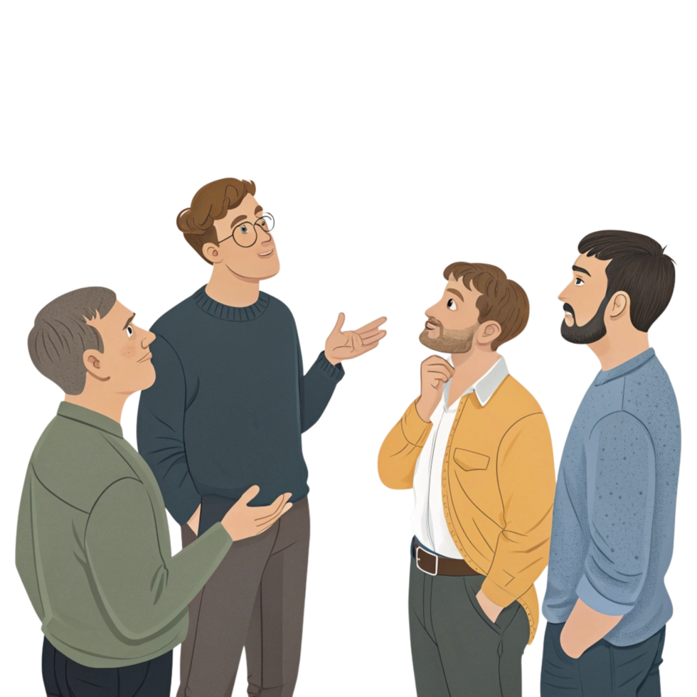 Illustration of a group of men talking png