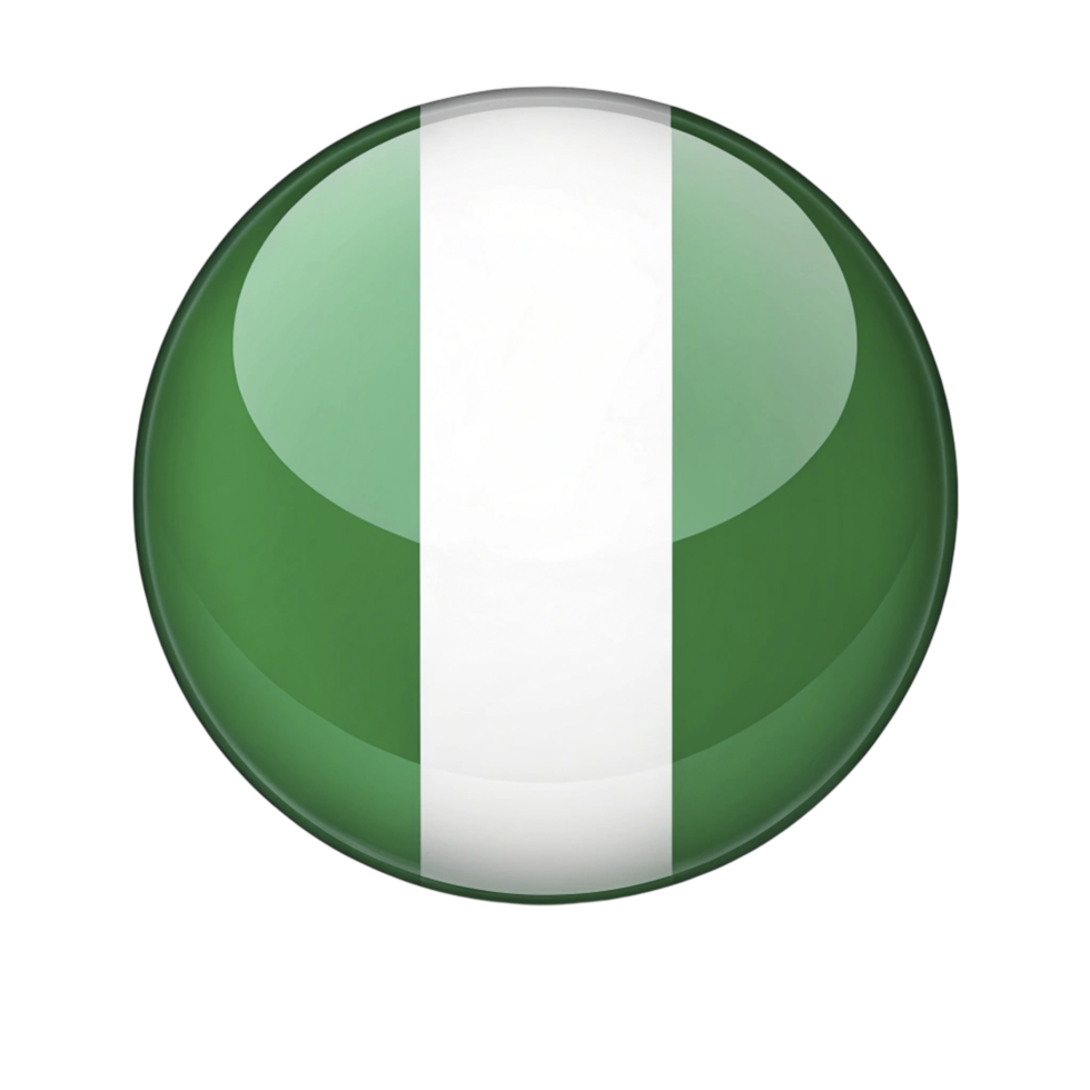 The flag of nigeria is shown in a glossy button png