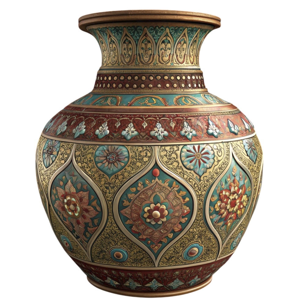 A large vase with intricate designs on it png