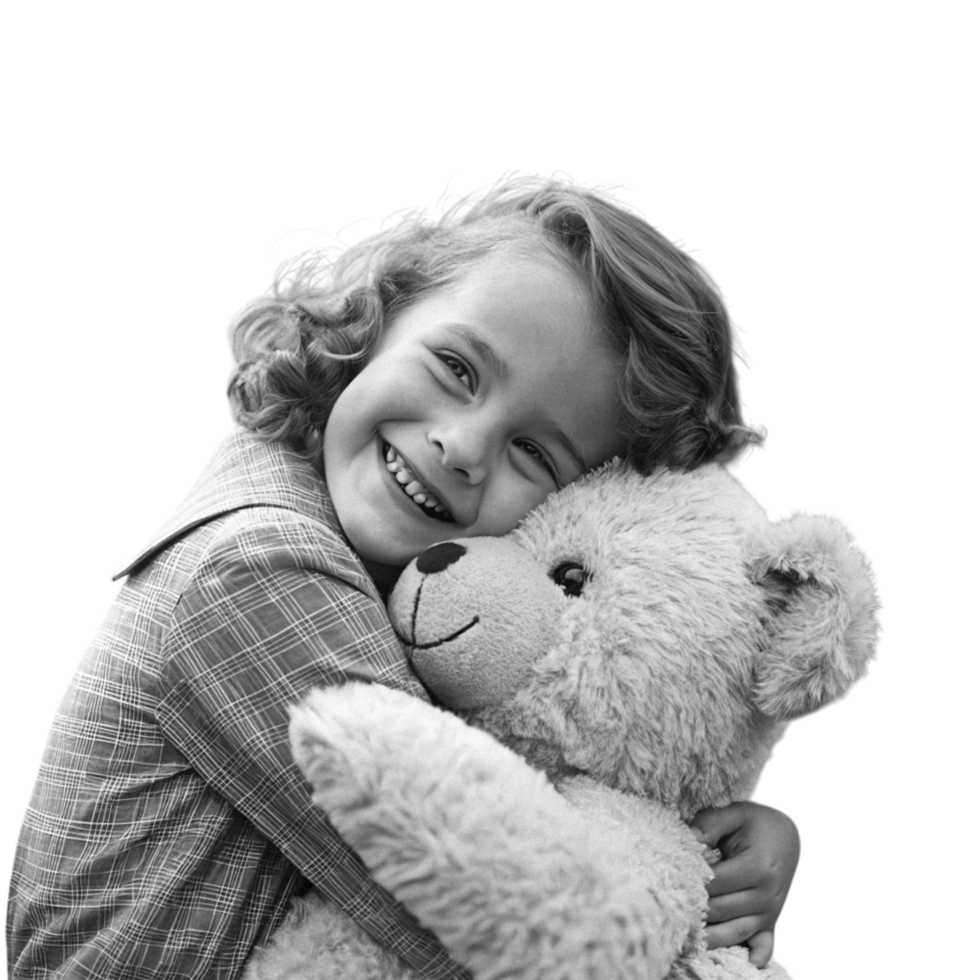 A little girl is hugging a teddy bear png