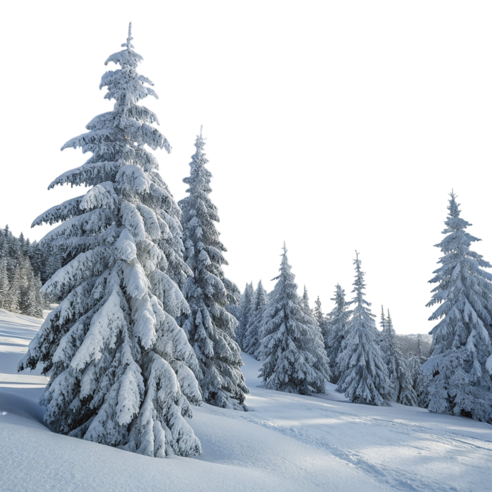 A group of snow covered trees in the middle of a snowy field png