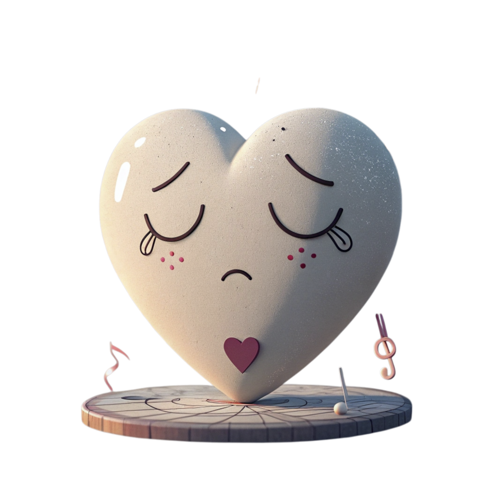 A heart with a sad face and music notes png