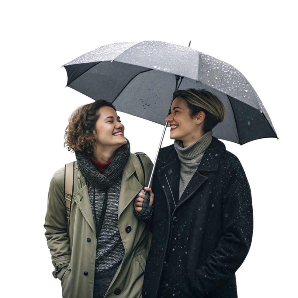 Two women are laughing under an umbrella png