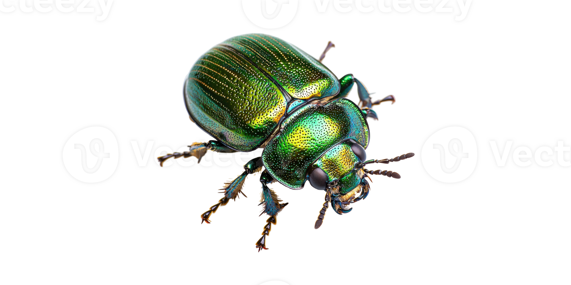 Emerald green beetle with iridescent body isolated on transparent background png